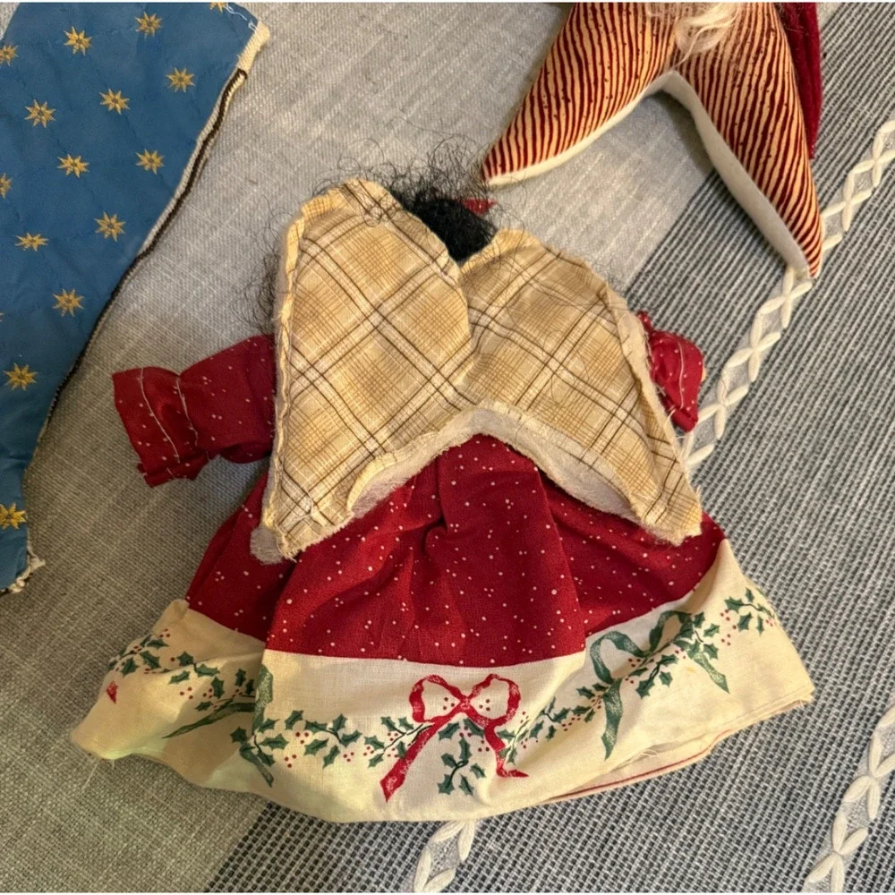 🎄 Primitive Folk Art Christmas Decor Lot (4) Santa Star, Doll, Tree & Stocking